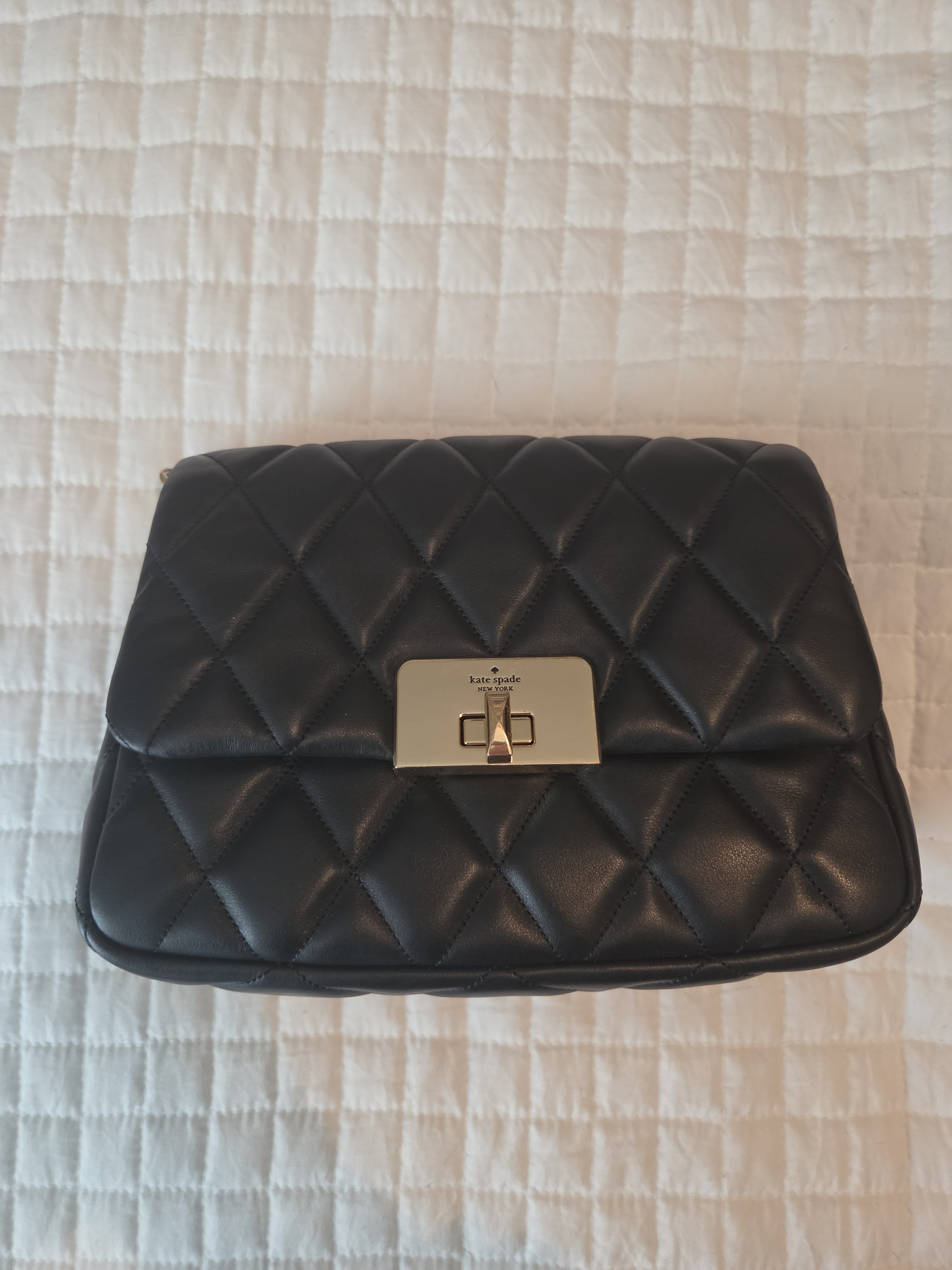 Kate Spade Black Quilted Leather Crossbody With Gold-Tone Turn Lock